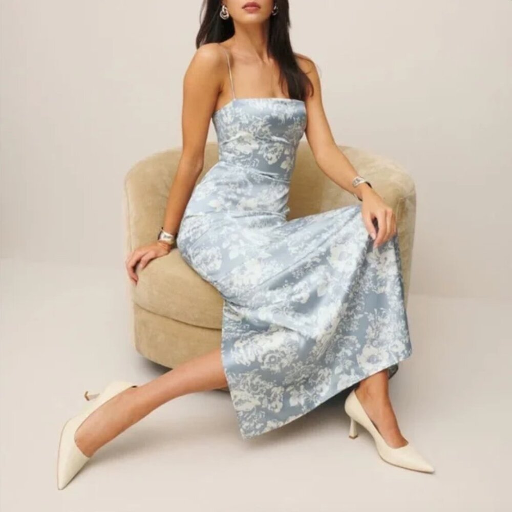 Reformation Frankie Silk Dress Porcelain (4)
